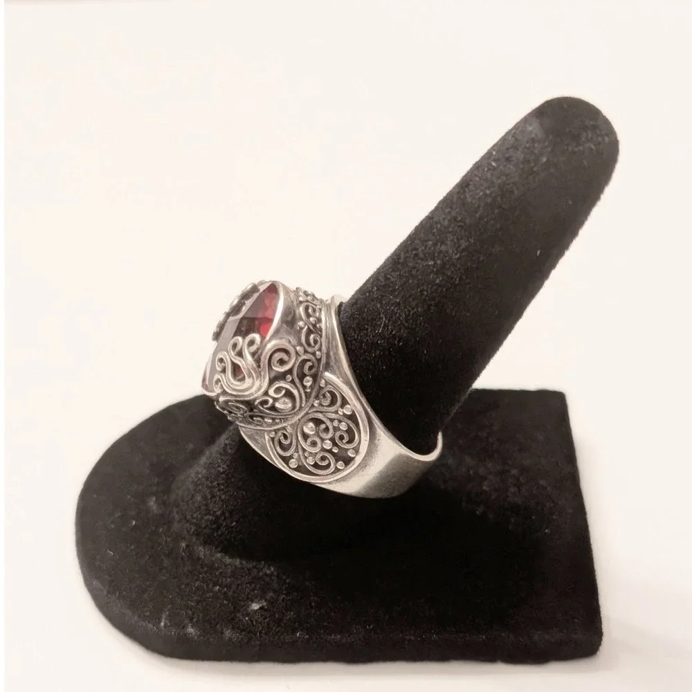 Sarda‎ Bali Sterling Silver 925 Pear Shaped Pink Purple Quartz Filigree Ring 7